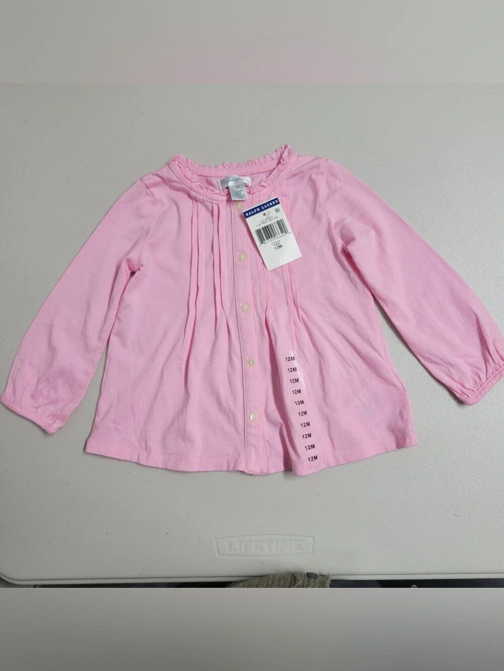 Ralph Lauren NWT Girls' Pink Long-Sleeve Button Front Top - 12M.